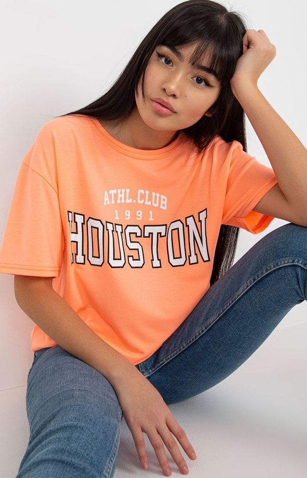 Pomarańczowy t-shirt MERRIBEL z okrągłym dekoltem w młodzieżowym stylu z krótkim rękawem