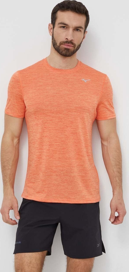 Pomarańczowy t-shirt Mizuno z krótkim rękawem