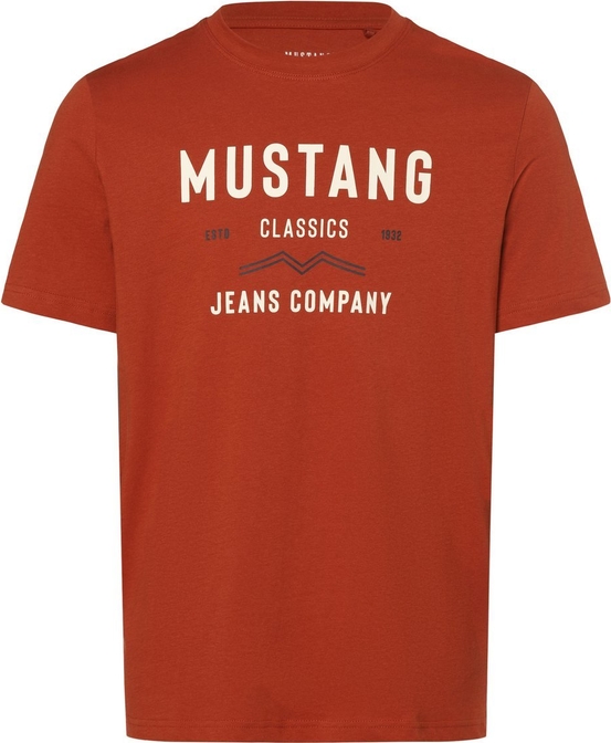 Pomarańczowy t-shirt Mustang w młodzieżowym stylu z bawełny z krótkim rękawem