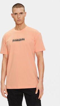 Pomarańczowy t-shirt Napapijri w sportowym stylu z krótkim rękawem