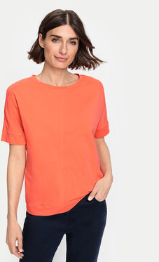 Pomarańczowy t-shirt Olsen w stylu casual z okrągłym dekoltem z krótkim rękawem