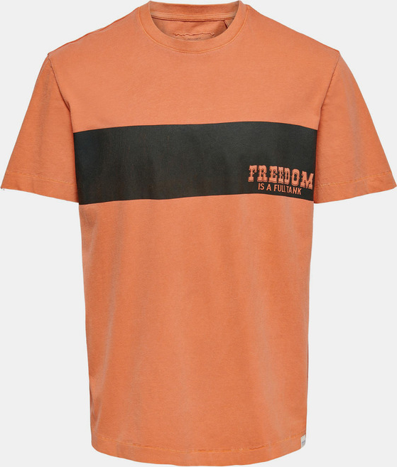 Pomarańczowy t-shirt Only & Sons z krótkim rękawem z bawełny