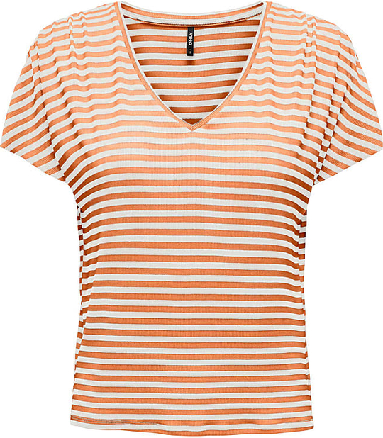 Pomarańczowy t-shirt Only w stylu casual z okrągłym dekoltem z krótkim rękawem