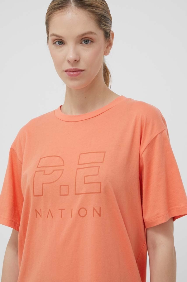 Pomarańczowy t-shirt P.e Nation z bawełny z okrągłym dekoltem