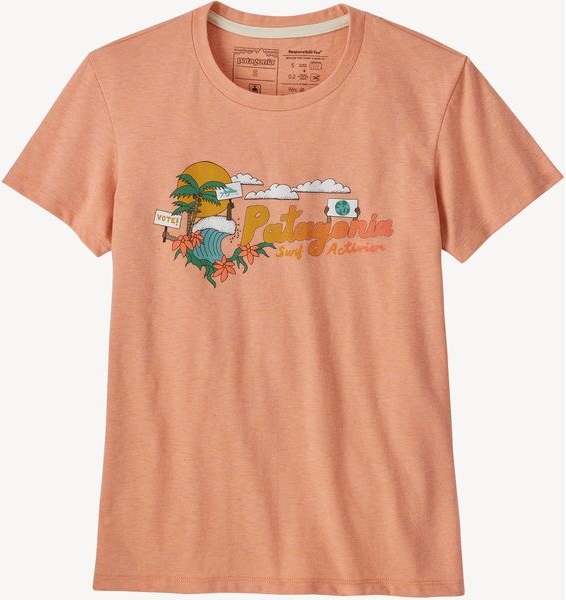 Pomarańczowy t-shirt Patagonia z krótkim rękawem w sportowym stylu
