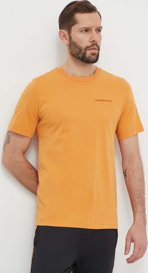 Pomarańczowy t-shirt Peak performance w stylu casual z krótkim rękawem
