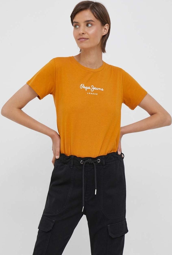 Pomarańczowy t-shirt Pepe Jeans w stylu casual z krótkim rękawem