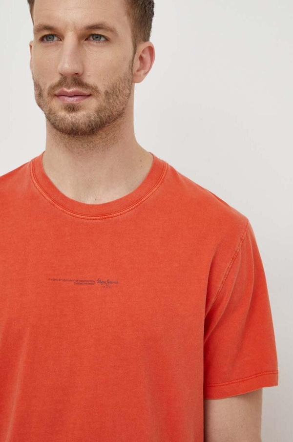 Pomarańczowy t-shirt Pepe Jeans w stylu casual z nadrukiem