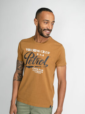 Pomarańczowy t-shirt Petrol Industries z krótkim rękawem w młodzieżowym stylu