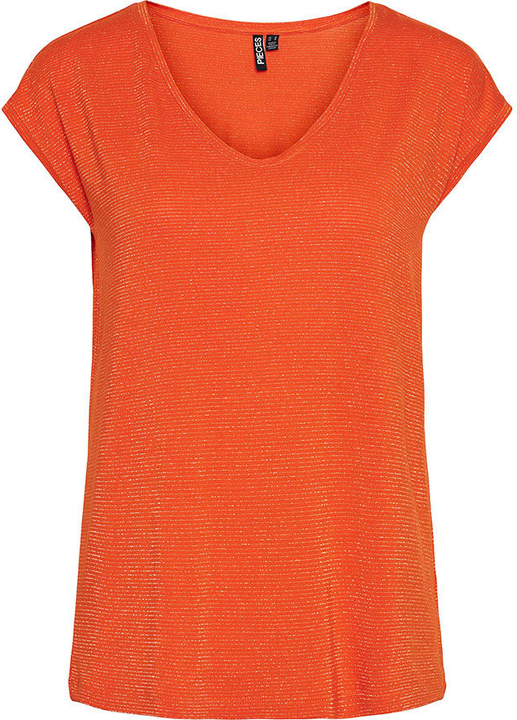 Pomarańczowy t-shirt Pieces w stylu casual z krótkim rękawem