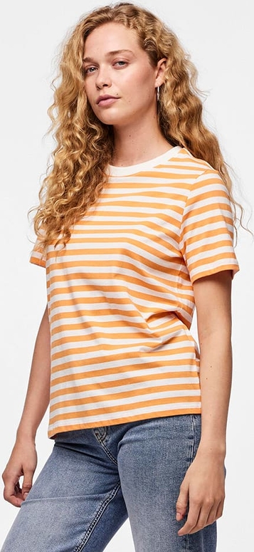 Pomarańczowy t-shirt Pieces z krótkim rękawem w stylu casual