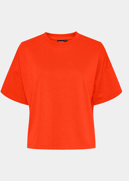 Pomarańczowy t-shirt Pieces z krótkim rękawem w stylu casual z okrągłym dekoltem