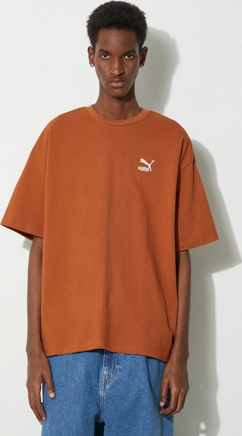 Pomarańczowy t-shirt Puma z bawełny z krótkim rękawem