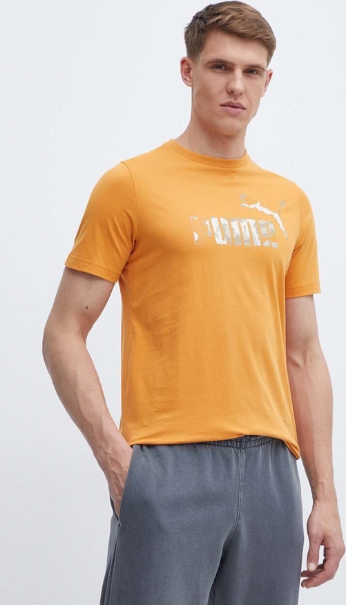 Pomarańczowy t-shirt Puma z nadrukiem z krótkim rękawem