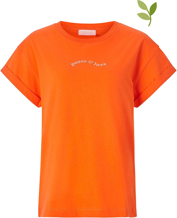 Pomarańczowy t-shirt Rich & Royal z okrągłym dekoltem w stylu casual