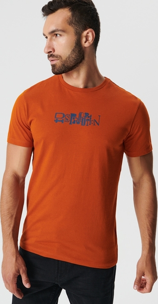 Pomarańczowy t-shirt Sinsay w młodzieżowym stylu z krótkim rękawem