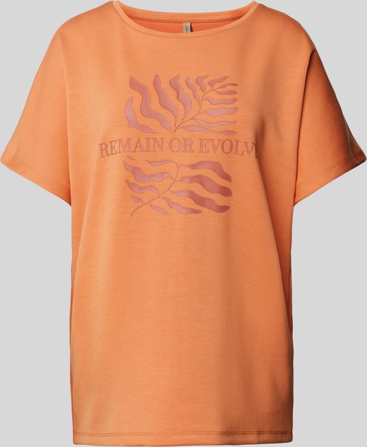 Pomarańczowy t-shirt Soyaconcept w młodzieżowym stylu z okrągłym dekoltem z krótkim rękawem