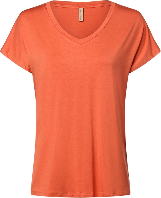 Pomarańczowy t-shirt Soyaconcept w stylu casual z dekoltem w kształcie litery v