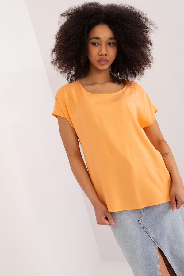 Pomarańczowy t-shirt SUBLEVEL w stylu casual z okrągłym dekoltem