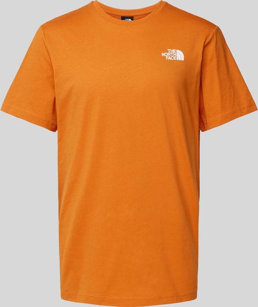 Pomarańczowy t-shirt The North Face w sportowym stylu z nadrukiem
