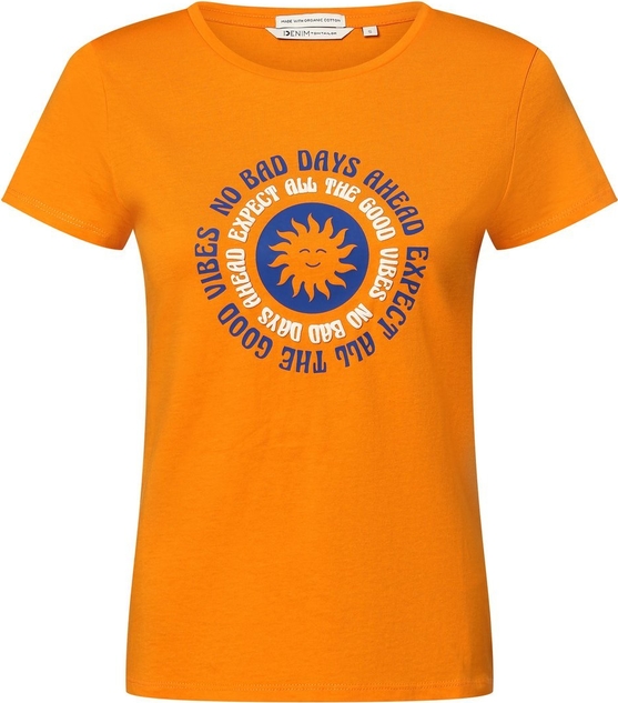 Pomarańczowy t-shirt Tom Tailor Denim z okrągłym dekoltem z bawełny