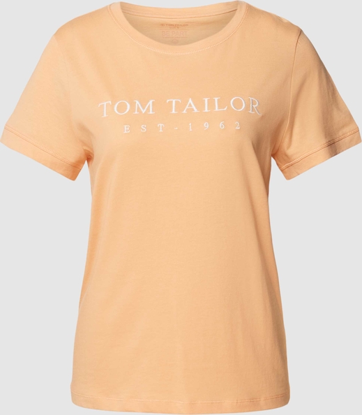 Pomarańczowy t-shirt Tom Tailor z krótkim rękawem z bawełny w młodzieżowym stylu