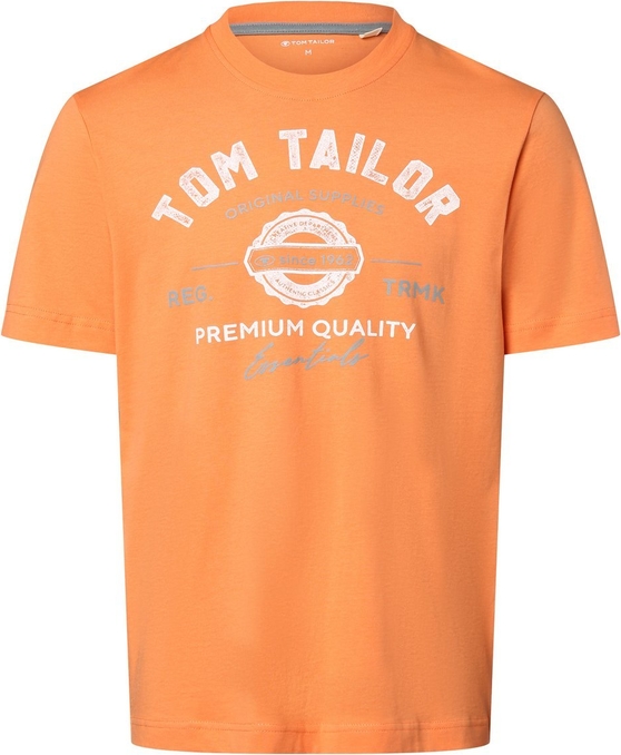 Pomarańczowy t-shirt Tom Tailor z nadrukiem z bawełny w młodzieżowym stylu