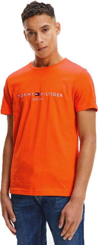 Pomarańczowy t-shirt Tommy Hilfiger z krótkim rękawem w młodzieżowym stylu
