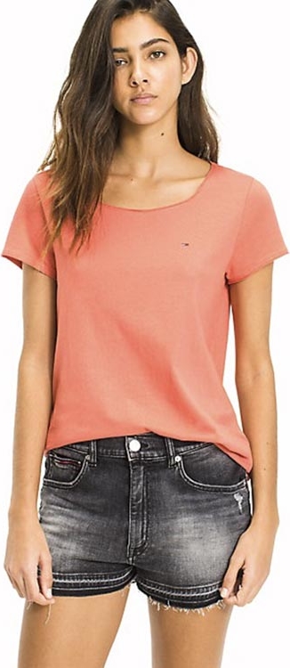 Pomarańczowy t-shirt Tommy Jeans z dżerseju w stylu casual