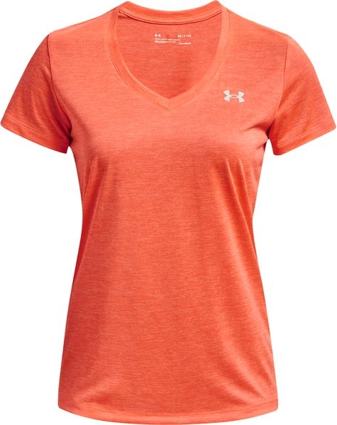 Pomarańczowy t-shirt Under Armour w sportowym stylu z dekoltem w kształcie litery v