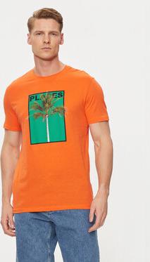 Pomarańczowy t-shirt United Colors Of Benetton z nadrukiem z krótkim rękawem