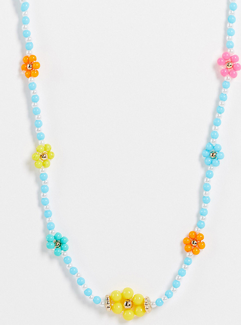 Reclaimed Vintage Inspired – Naszyjnik unisex z kolorowymi koralikami w kształcie kwiatów w stylu lat 90.