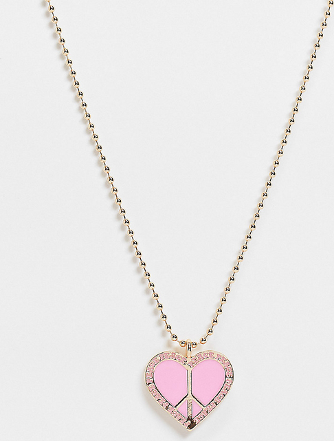 Reclaimed Vintage Inspired – Naszyjnik w kolorze złotym z różową emaliowaną zawieszką w kształcie serca-Wielokolorowy