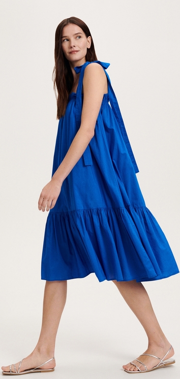 Reserved - Bawełniana sukienka z falbaną - Niebieski
