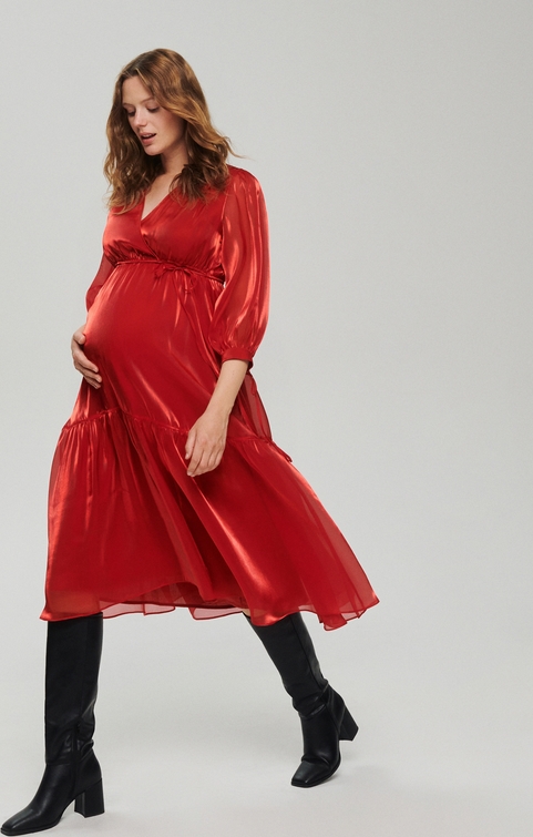 Reserved - Kopertowa sukienka z wiązaniem - czerwony