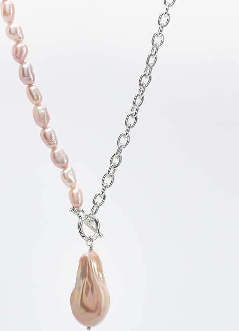 Reserved - Posrebrzany naszyjnik z naturalnymi perłami - srebrny