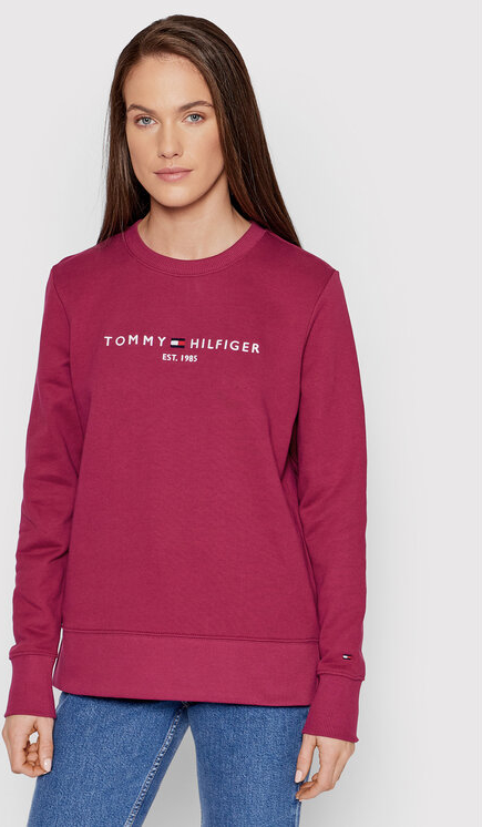 Różowa bluza Tommy Hilfiger bez kaptura w młodzieżowym stylu krótka