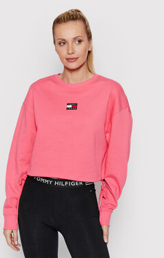 Różowa bluza Tommy Jeans bez kaptura krótka w młodzieżowym stylu