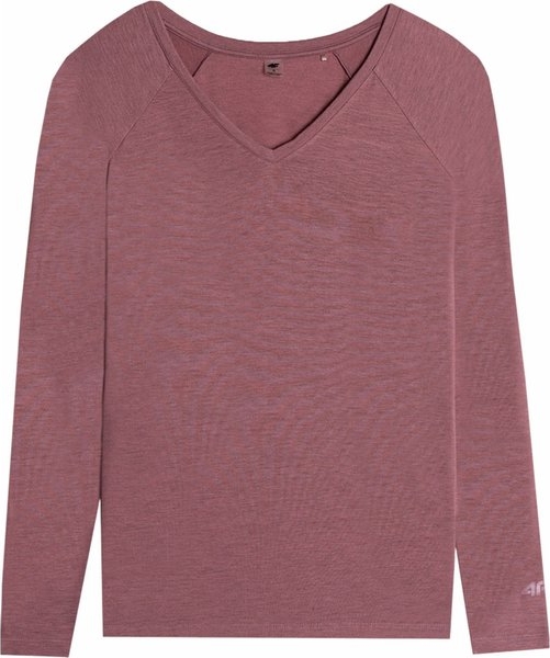 Różowa bluzka 4F z długim rękawem w stylu casual z dekoltem w kształcie litery v