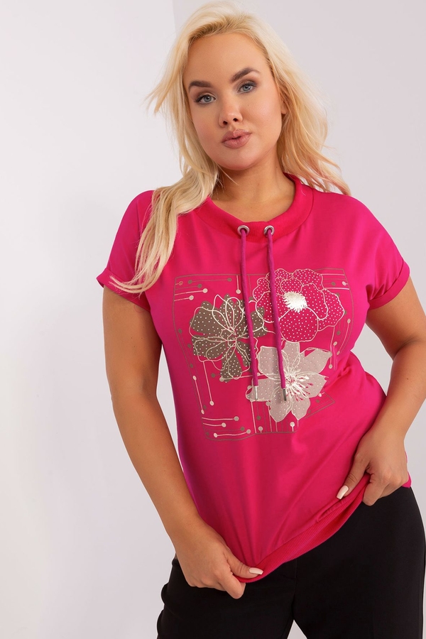 Różowa bluzka 5.10.15 w młodzieżowym stylu z okrągłym dekoltem z nadrukiem