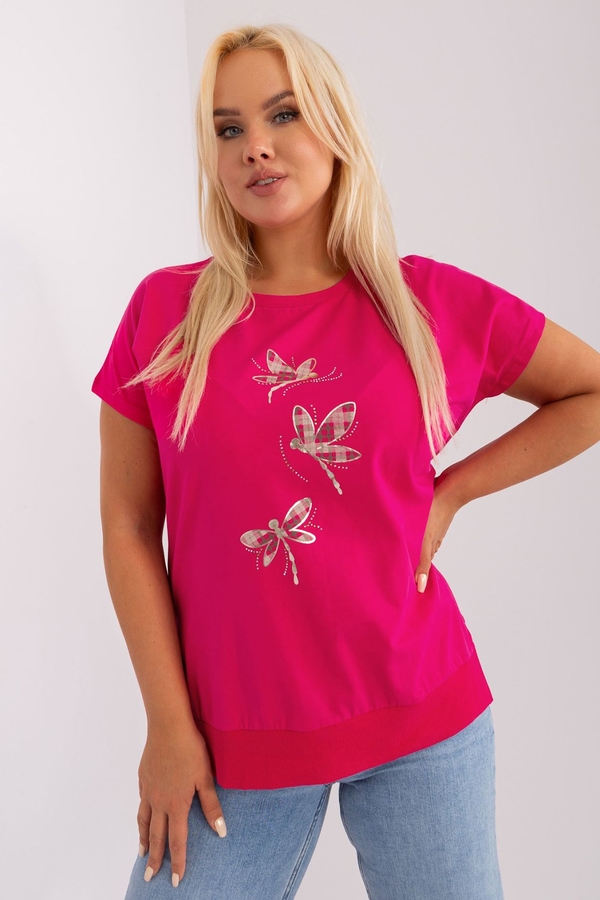 Różowa bluzka 5.10.15 z nadrukiem z okrągłym dekoltem z krótkim rękawem