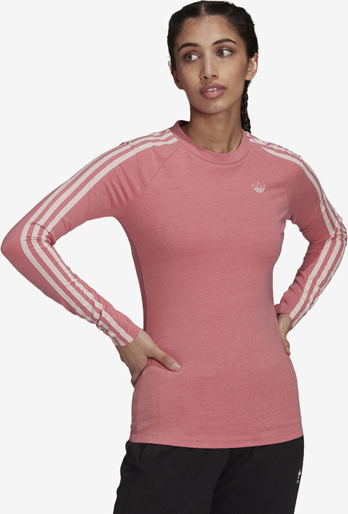 Różowa bluzka Adidas Originals z długim rękawem z okrągłym dekoltem w sportowym stylu