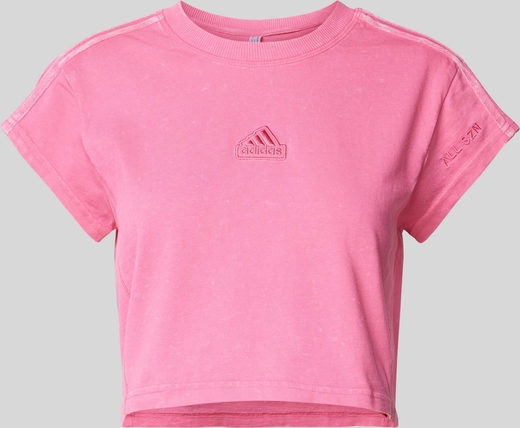 Różowa bluzka Adidas Sportswear w sportowym stylu z okrągłym dekoltem z bawełny