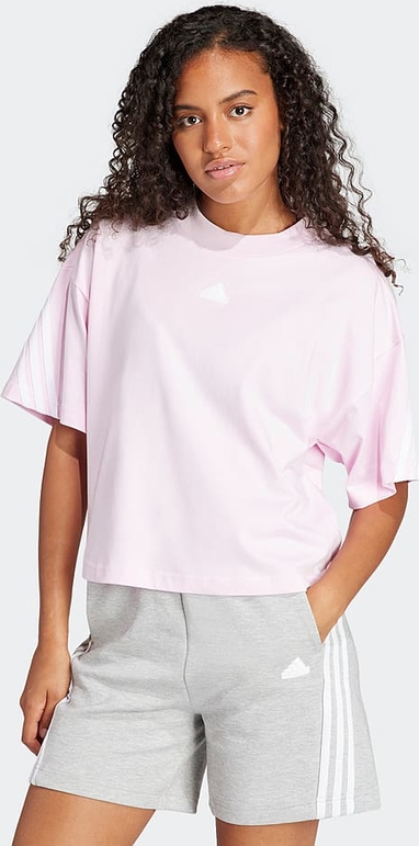 Różowa bluzka Adidas z krótkim rękawem z bawełny w sportowym stylu