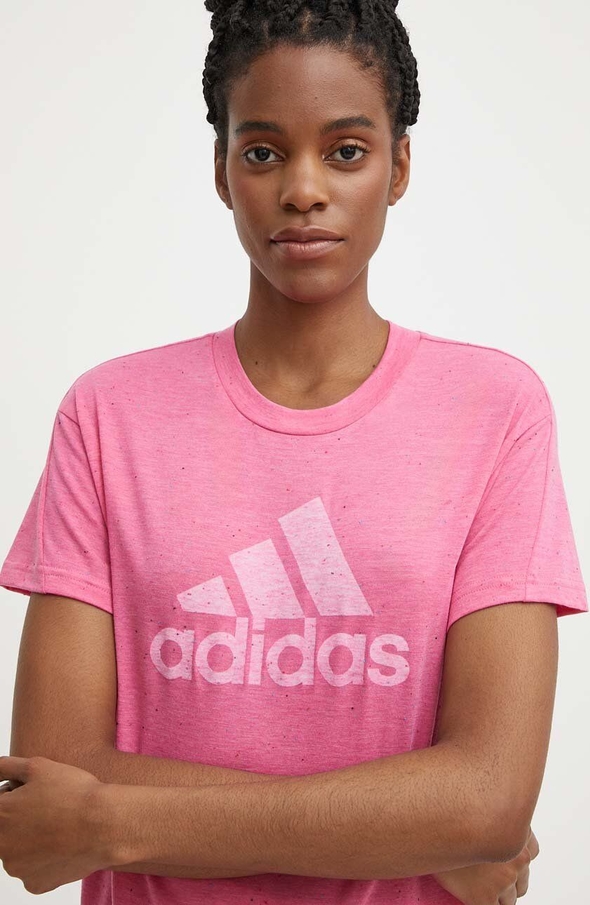 Różowa bluzka Adidas z krótkim rękawem z okrągłym dekoltem