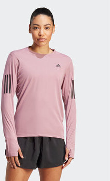 Różowa bluzka Adidas z okrągłym dekoltem w sportowym stylu z długim rękawem