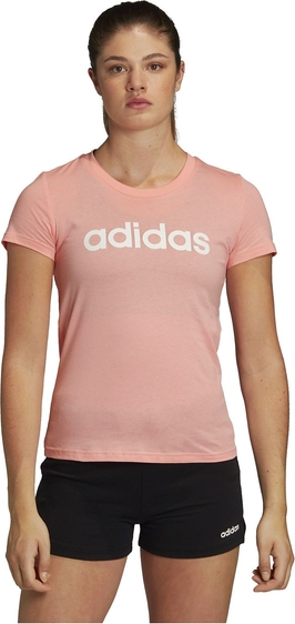 Różowa bluzka Adidas z okrągłym dekoltem z krótkim rękawem w sportowym stylu