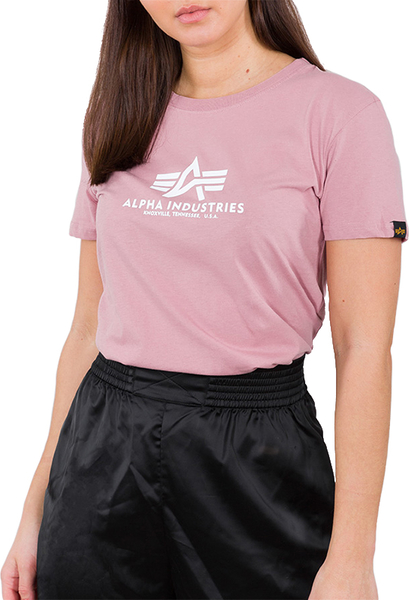 Różowa bluzka Alpha Industries z okrągłym dekoltem z krótkim rękawem z bawełny