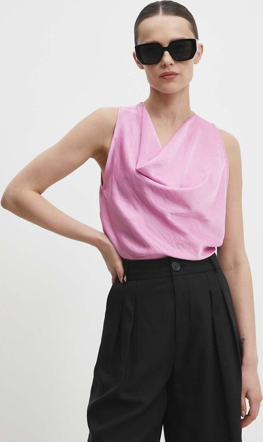 Różowa bluzka Answear Lab z tkaniny bez rękawów