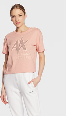 Różowa bluzka Armani Exchange z okrągłym dekoltem